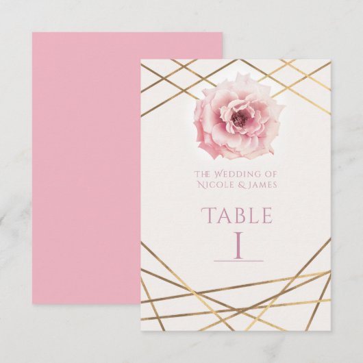 Roze & Gouden Bloemrijke Glam Partij Tafel Nummerk Kaart (Voorkant / Achterkant)