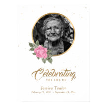 Roze Gouden Bloemrijke Rouwfoto Welkomstbord