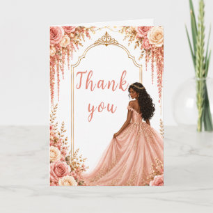 Roze Gouden Bloemrijke Sweet Sixteen Feest Bedankkaart