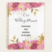 Roze Gouden Bloemrozen Elegante Trouw Planner (Voorkant)