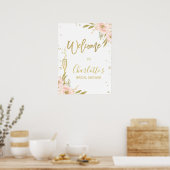 Roze Gouden Bloemstuk Bruiloft Brunch Welkom Poster (Keuken)