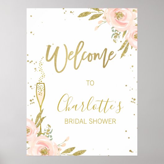 Roze Gouden Bloemstuk Bruiloft Brunch Welkom Poster (Voorkant)
