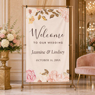 Roze Gouden Bloemstuk Bruiloftsfeest Banner