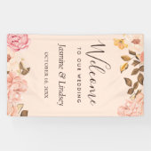 Roze Gouden Bloemstuk Bruiloftsfeest Banner (Horizontaal)