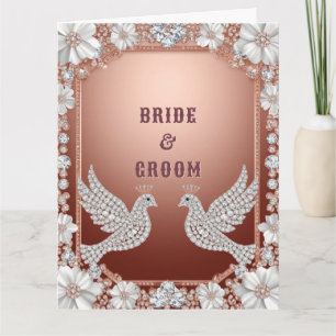 Roze Gouden Bloemstuk Duif Trouwframe Kaart