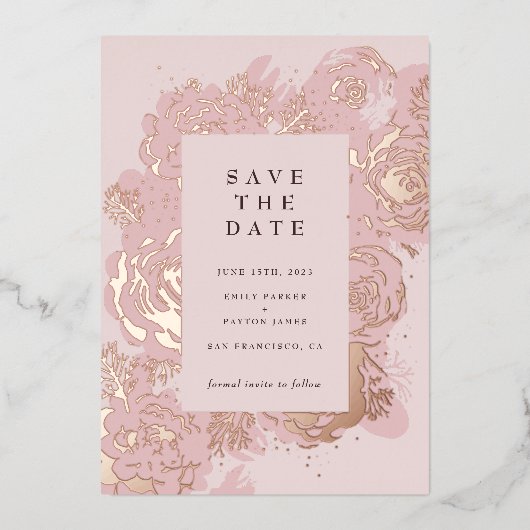 Roze Gouden Bloesems Folie Uitnodiging (Voorkant)