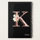 Roze Gouden Blos Bloemachtige Jaarlijkse Monogram  Planner (Achterkant)