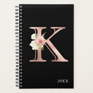 Roze Gouden Blos Bloemachtige Jaarlijkse Monogram Planner