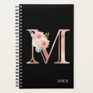 Roze Gouden Blos Bloemachtige Jaarlijkse Monogram  Planner
