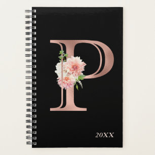Roze Gouden Blos Bloemige Jaarlijkse Monogram Lett Planner