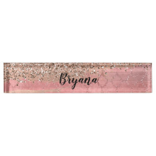 Roze Gouden Blos Roze Glam Glitter Crackle Chic Naambordje