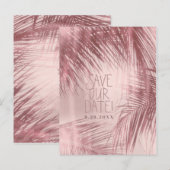 Roze Gouden Blos Roze Palmboom Save The Date Aankondigingskaart (Voorkant / Achterkant)