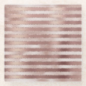 Roze Gouden Blos Roze Strepen Glans Glazen Onderzetter (Voorkant)