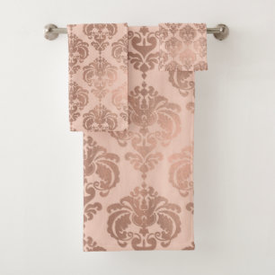 Roze Gouden Blozende Roze Moderne Glam Damast Bad Handdoek