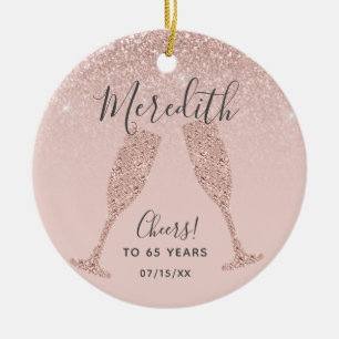 Roze Gouden Blush 65e Verjaardag met Geboortedatum Keramisch Ornament