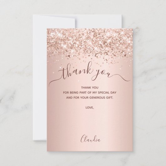 Roze gouden blush bedankkaart (Voorkant)