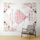 Roze Gouden Blush Bloemen Jurk Sweet 16 Achtergron Wandkleed (In Situ (horizontaal))