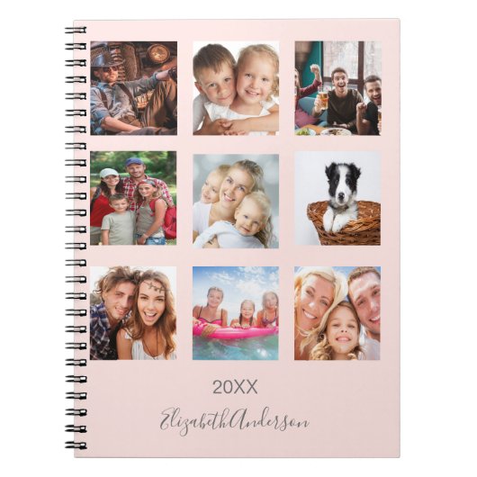 Roze gouden blush foto collage monogram notitieboek (Voorkant)