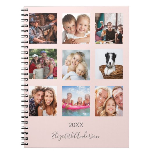 Roze gouden blush fotocollage monogram notitieboek (Voorkant)