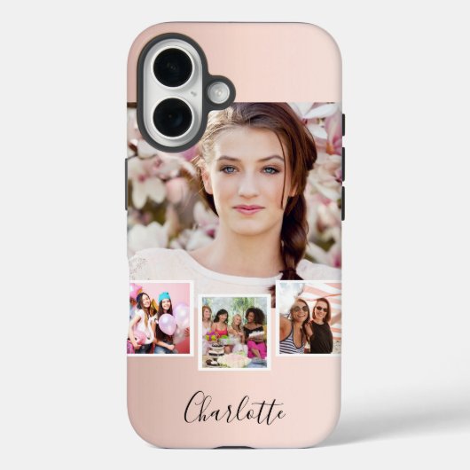 Roze gouden blush fotocollage naam Case-Mate iPhone case (Achterkant)
