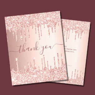 Roze gouden blush glinster druppels dank je wel flyer