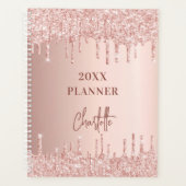 Roze gouden blush glinster druppels naam 2023 planner (Voorkant)