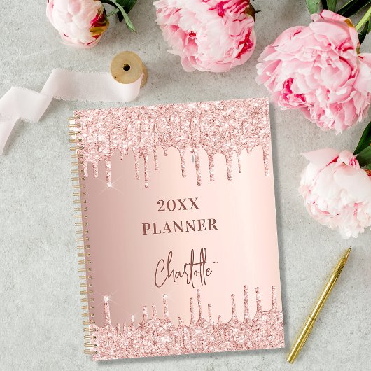 Roze gouden blush glinster druppels naam 2023 planner