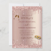 Roze Gouden Blush Glitter Bruiloft Uitnodiging Dri (Voorkant)