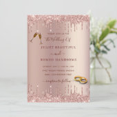 Roze Gouden Blush Glitter Bruiloft Uitnodiging Dri (Staand voorkant)