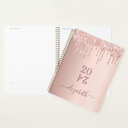 Roze gouden blush glitter druppels 2027 planner (Display)