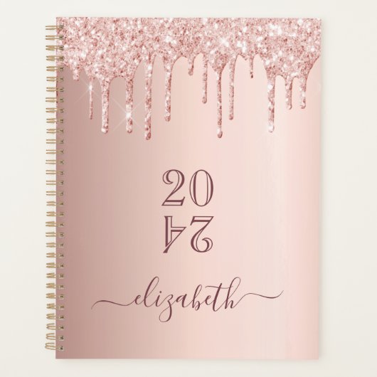 Roze gouden blush glitter druppels 2027 planner (Voorkant)
