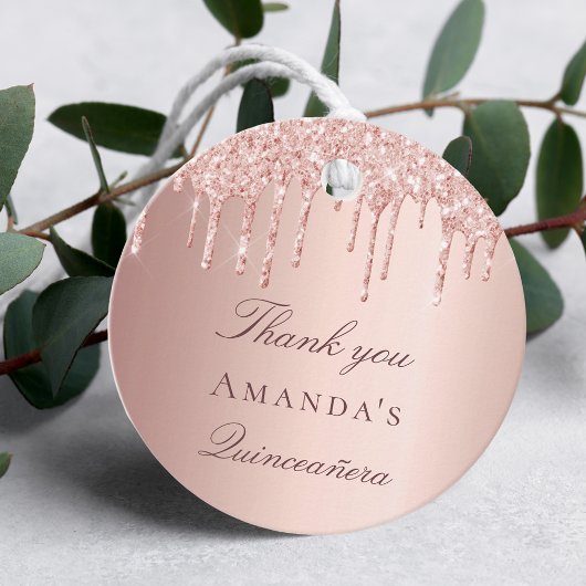 Roze gouden blush glitter druppels bedankt bedankjes labels
