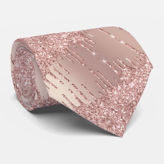 Roze Gouden Blush Glitter Druppels Feest Nekband Stropdas (Opgerold)