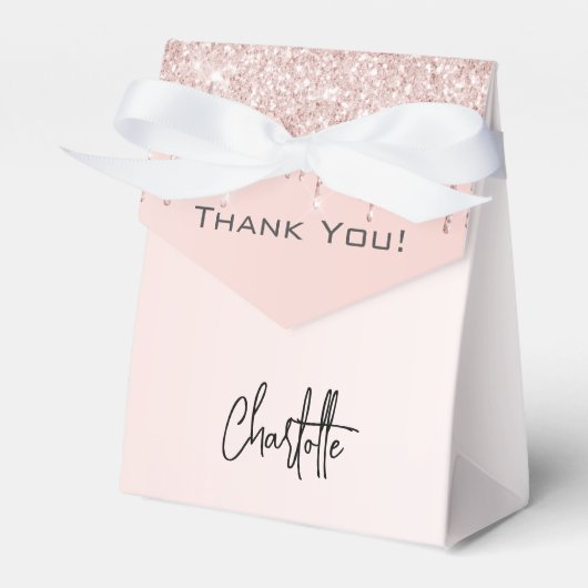 Roze gouden blush glitter druppels naam dank je bedankdoosjes (Voorkant Zijde)