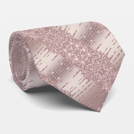 Roze Gouden Blush Glitter Druppels Uw Feest Halsba Stropdas (Opgerold)