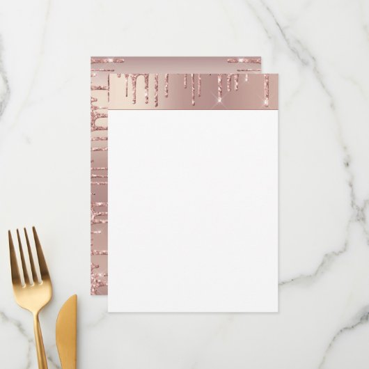 Roze Gouden Blush Glitter Glans Drips Chic Luxe Menu (Voorkant / Achterkant in situ)