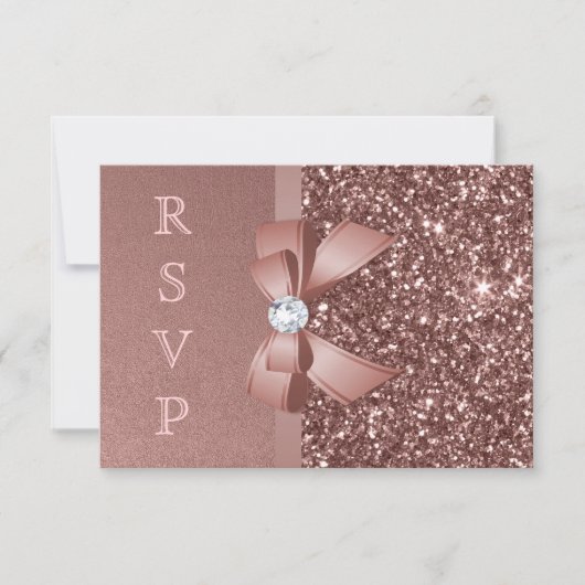 Roze Gouden Blush Glitters Boog RSVP Kaartje (Voorkant)