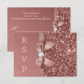 Roze Gouden Blush Glitters Boog RSVP Kaartje (Voorkant / Achterkant)