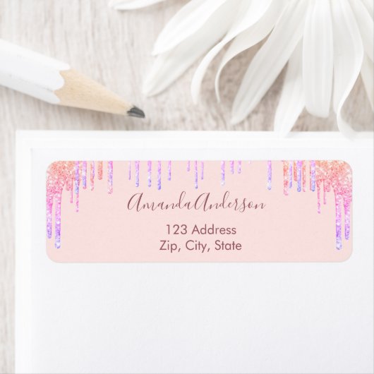 Roze gouden blush glitterspare retouradreslabel etiket (Insitu)