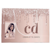 Roze gouden blush glittersparels foto monogram groot cadeauzakje (Achterkant)