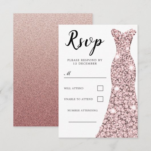 Roze Gouden Blush Jurk Alle Gelegenheden Verjaarda RSVP Kaartje (Voorkant / Achterkant)
