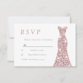 Roze Gouden Blush Jurk Bruiloft of Verjaardag  RSVP Kaartje (Voorkant)