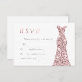 Roze Gouden Blush Jurk Bruiloft of Verjaardag  RSVP Kaartje (Voorkant / Achterkant)