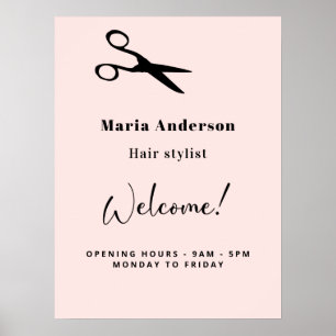 Roze gouden blush kapper openingstijden welkom poster