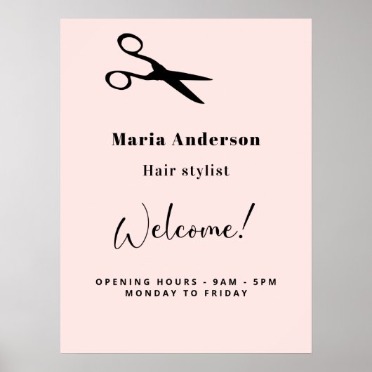 Roze gouden blush kapper openingstijden welkom poster (Voorkant)