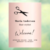 Roze gouden blush kapper openingstijden welkom raamsticker (Vel 3)