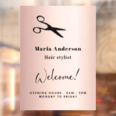 Roze gouden blush kapper openingstijden welkom raamsticker (Vel 2)