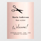 Roze gouden blush kapper openingstijden welkom raamsticker (Vel)