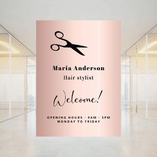Roze gouden blush kapper openingstijden welkom raamsticker
