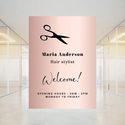 Roze gouden blush kapper openingstijden welkom raamsticker